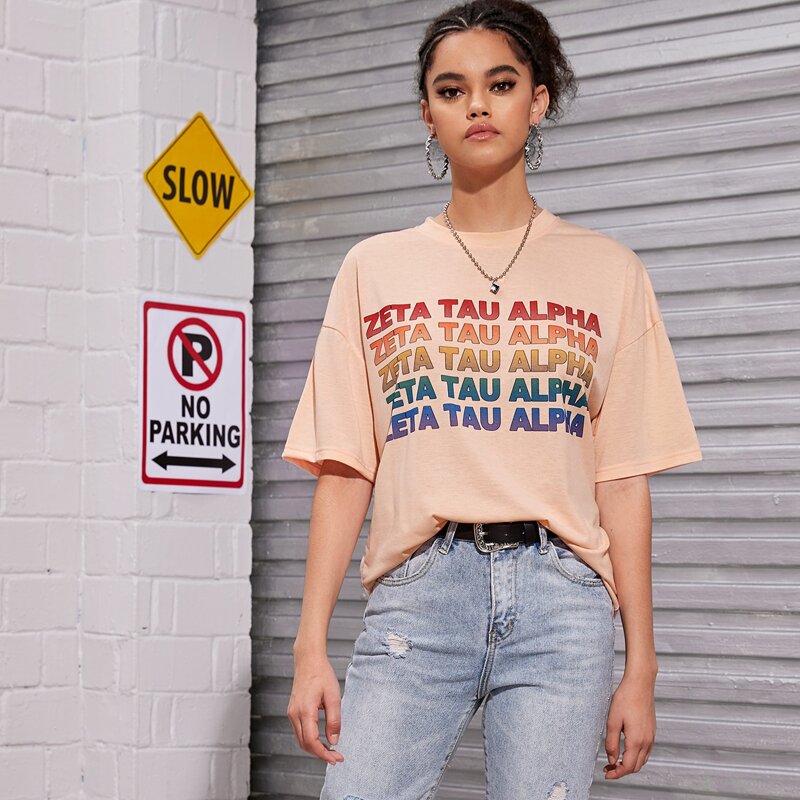 

Letter Graphic Short Sleeve Tee, Pink pastel