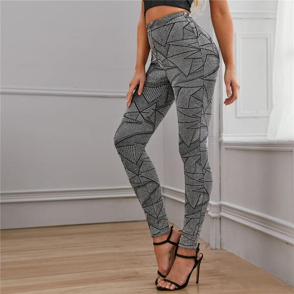 

High Waist Geo Glitter Leggings, Grey
