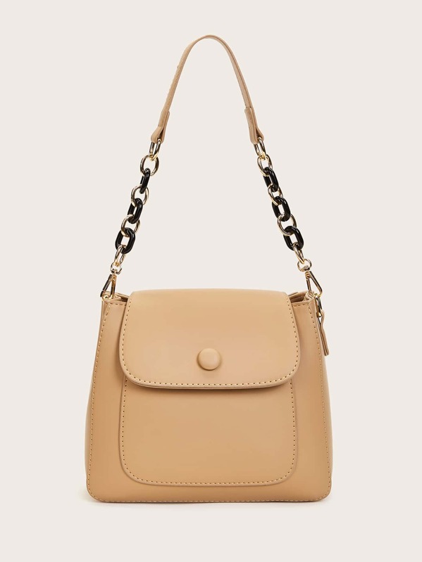 

Minimalist Flap Chain Tote Bag, Khaki