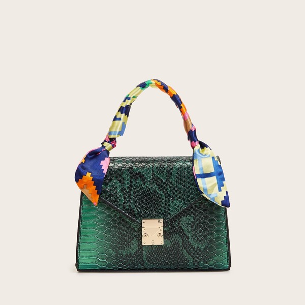 

Twilly Scarf Snakeskin Satchel Bag, Green