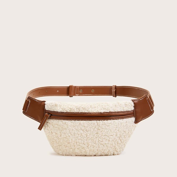 

Faux Shearling Fanny Pack, Beige