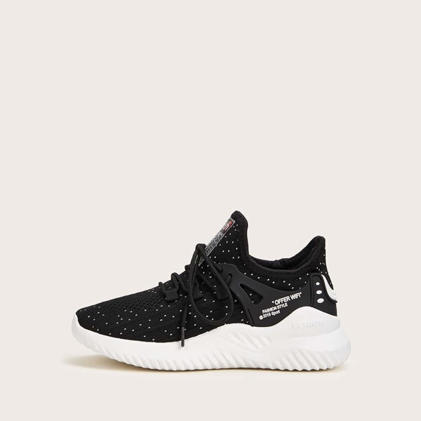 

Letter Pattern Lace-up Front Sneakers, Black