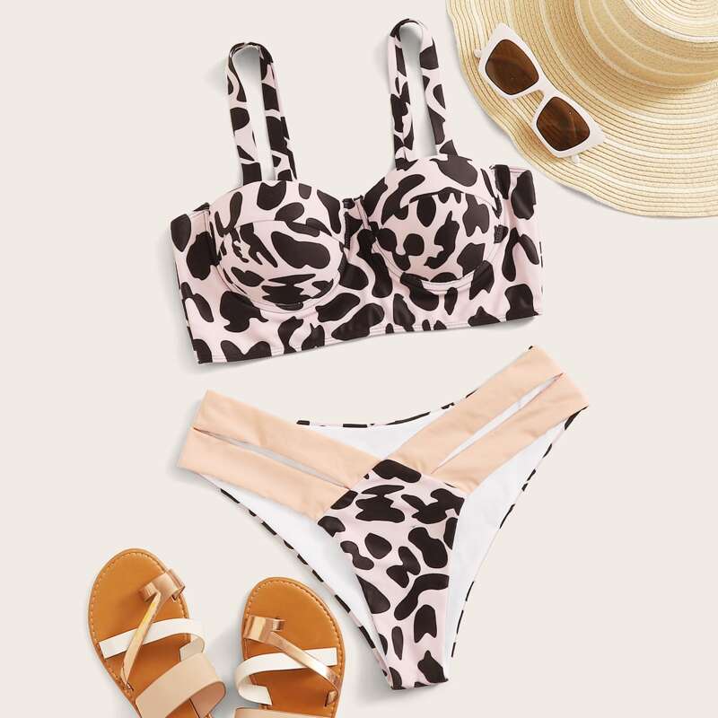 

Graphic Push Up High Cut Bikini Swimsuit, Multicolor