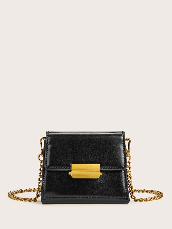 

Mini Push Lock Chain Crossbody Bag, Black