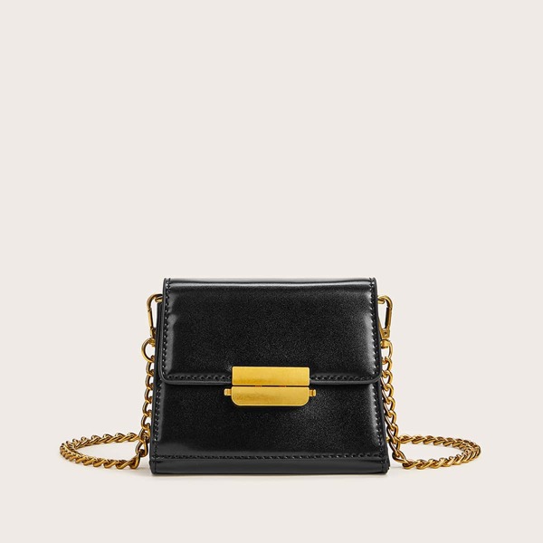 

Mini Push Lock Chain Crossbody Bag, Black