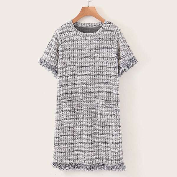 

Raw Trim Double Pocket Tweed Dress, Multicolor
