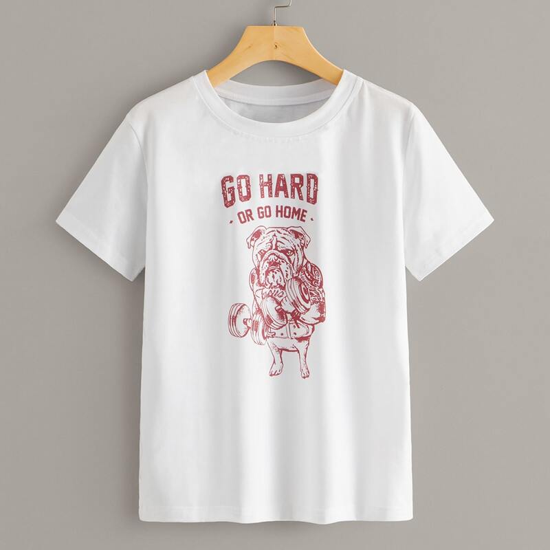 

Dog & Slogan Graphic Short Sleeve Tee, White