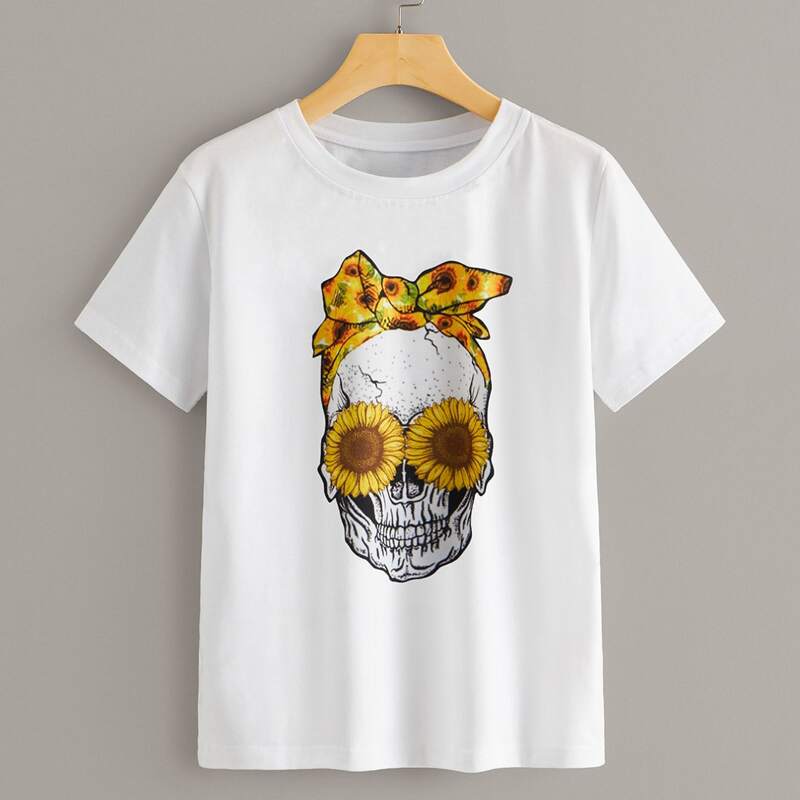 

Halloween & Sunflower Graphic White Tee