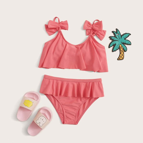 

Girls Hanky Hem Top With High Waist Bikini, Pink