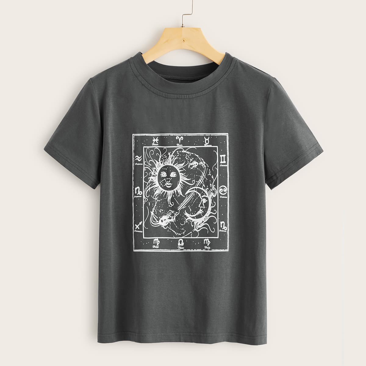 

Sun & Moon Print Tee, Dark grey