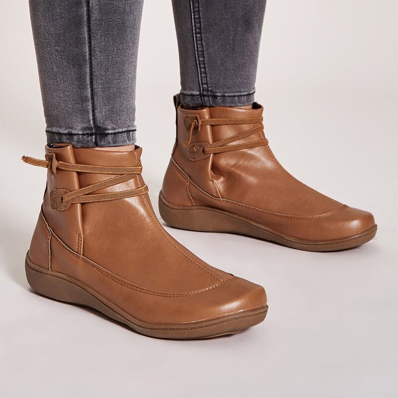 

Cross Strap Ankle Boots, Brown