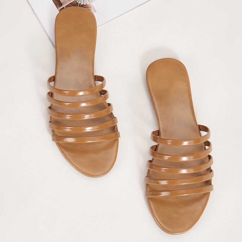 

Open Toe Strappy Sliders, Brown