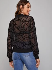 SHEIN Unity Cazadora de bombardero de malla geométrica con cremallera con aro O - Negro - Ver 2