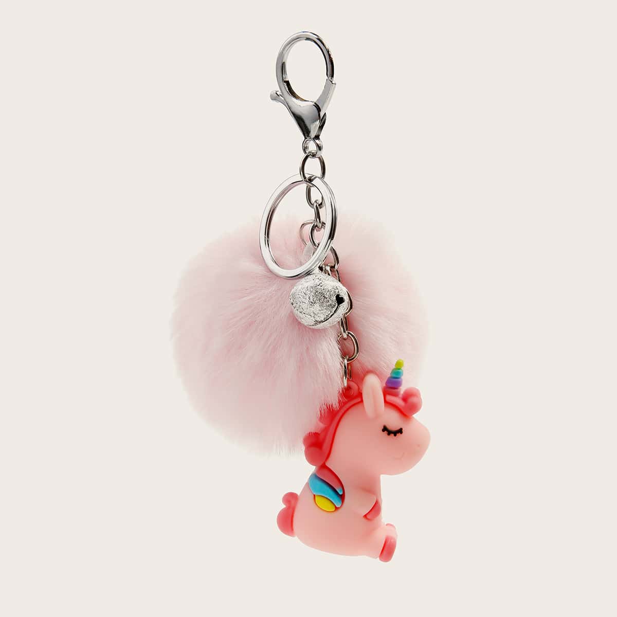 

Unicorn & Faux Fur Pom Pom Charm Keychain, Pink