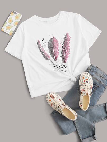 Feather & Letter Graphic Tee