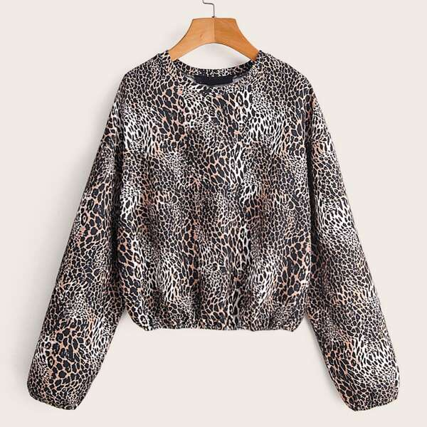 

Leopard Print Drop Shoulder Sweatshirt, Multicolor