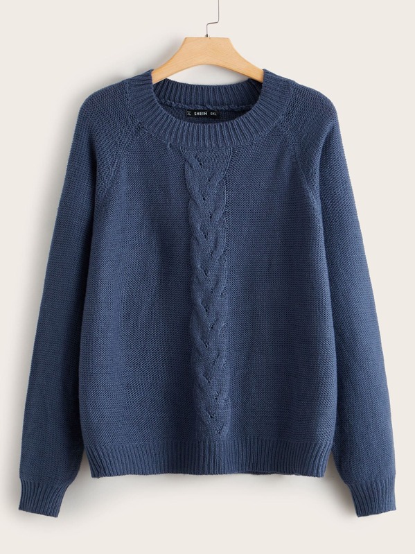 

Plus Raglan Sleeve Cable Knit Jumper, Navy