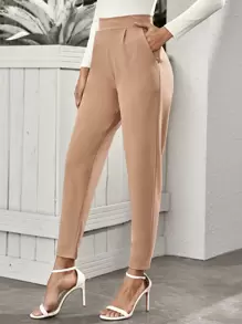 EMERY ROSE High-Rise Slant Pocket Tapered Trousers - Apricot - View 3