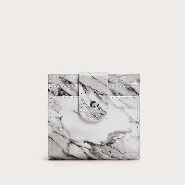 

Marble Print Fold Over Wallet With Card Holder, White