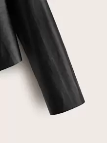 SHEIN Tween Girl Waterfall Collar PU Leather Jacket - Black - View 4