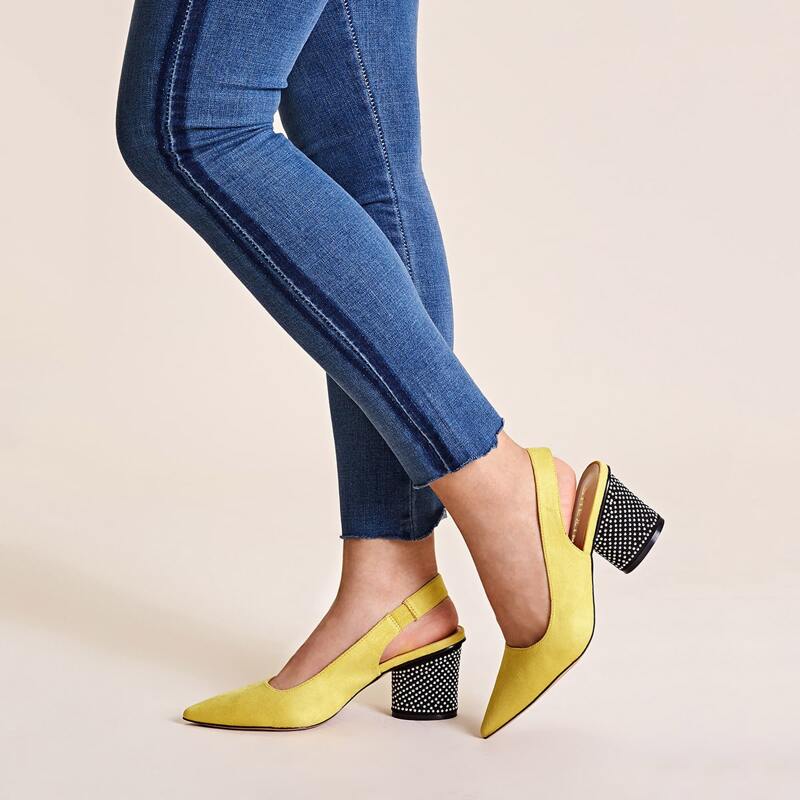 

Studded Decor Slingback Chunky Heels, Yellow