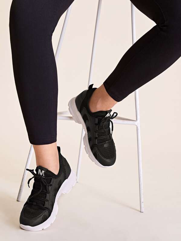 

Letter Graphic Lace-up Front Sneakers, Black