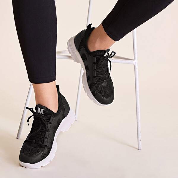 

Letter Graphic Lace-up Front Sneakers, Black