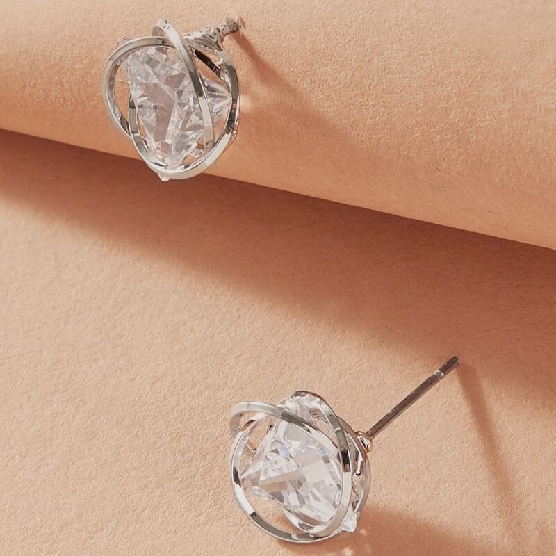 

1pair Rhinestone Decor Stud Earrings, Silver