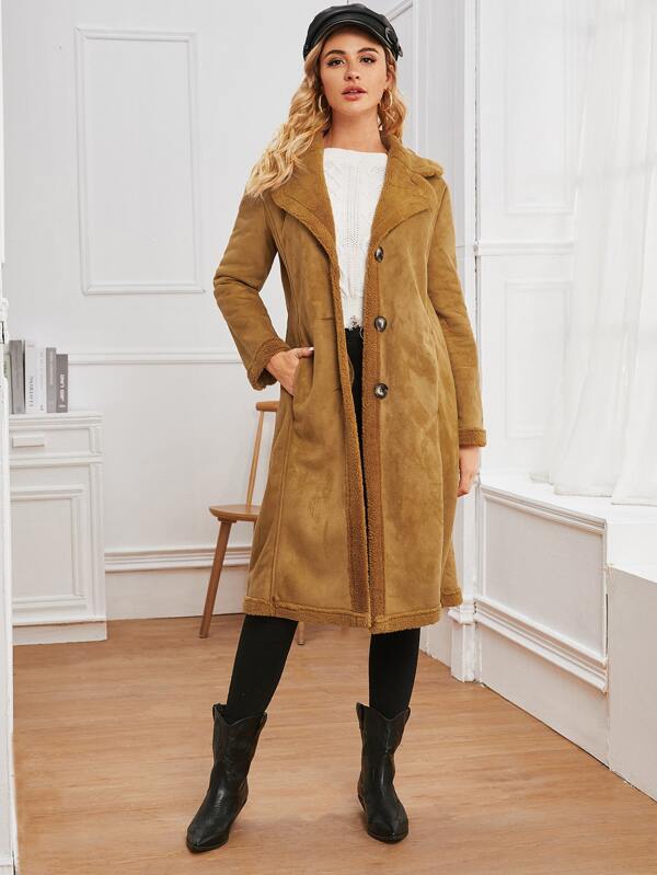 Manteau Mouton Boutons En Imitation De Peau Avec tshrQd