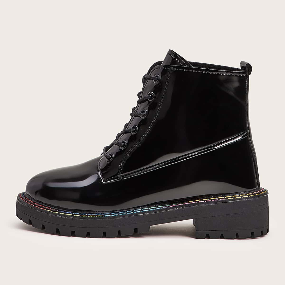 

Ombre Detail Lace-up Front Chunky Boots, Black