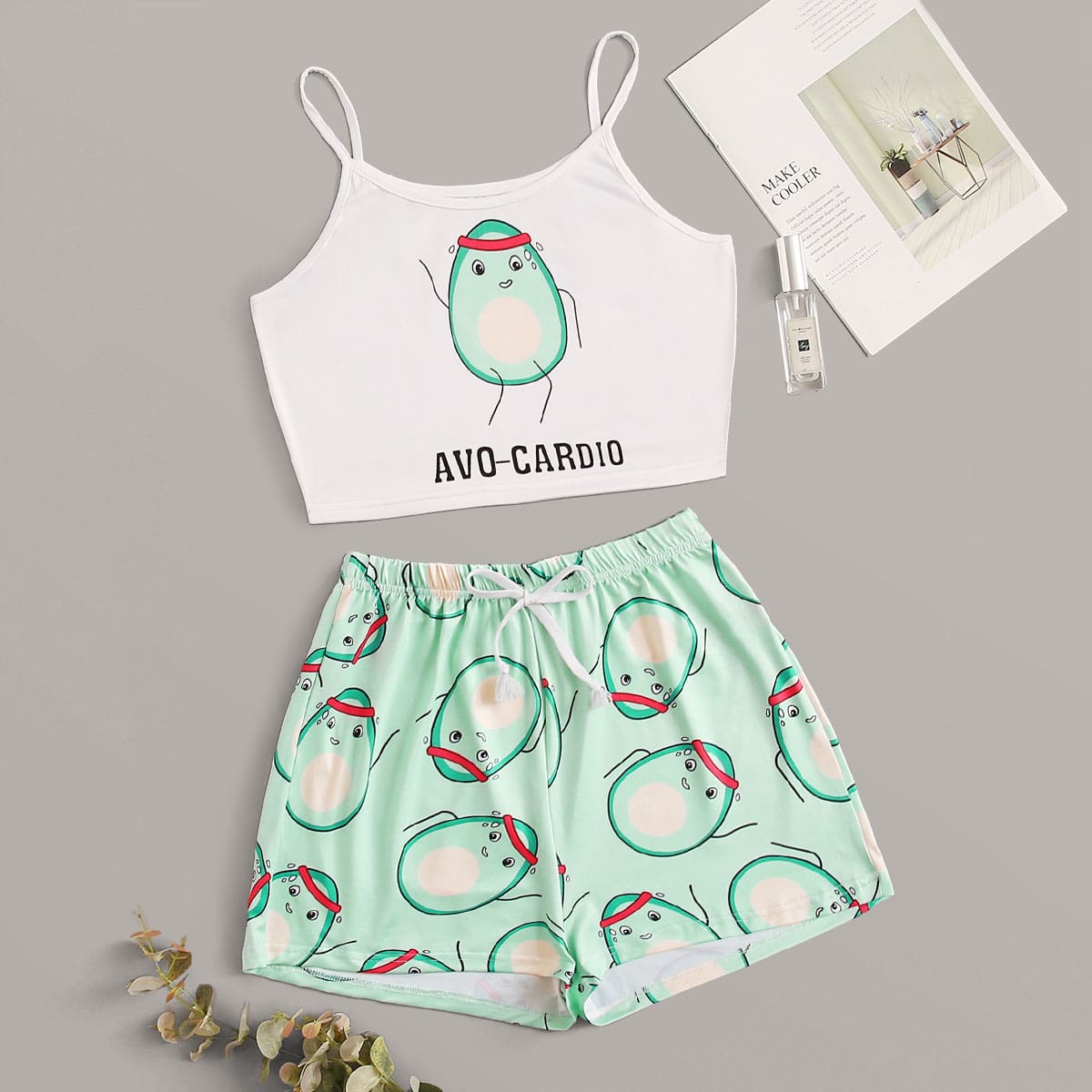 

Cartoon Print Cami PJ Set, Multicolor