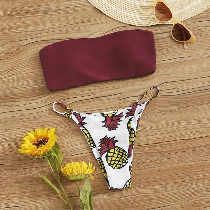 

Bandeau & Pineapple Tanga Bikini Swimsuit, Multicolor