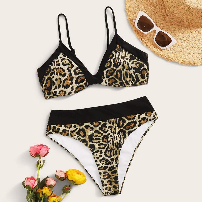 

Leopard Adjustable Strap Top With High Cut Bikini, Multicolor