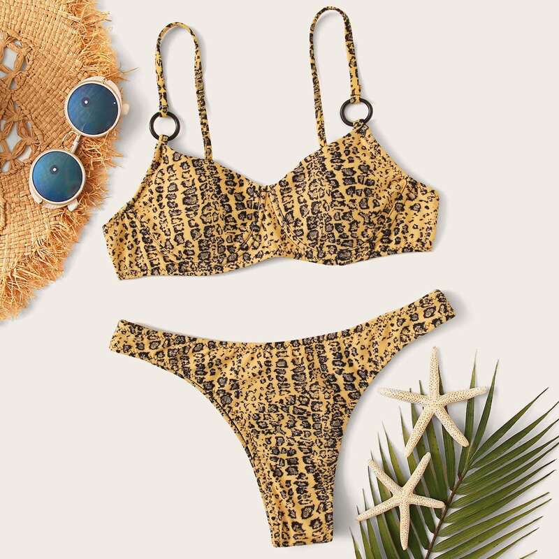 

Ring Linked Snakeskin Print Bikini Set, Multicolor