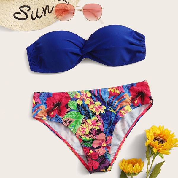 

Underwire Bandeau With Tropical Panty Bikini Set, Multicolor