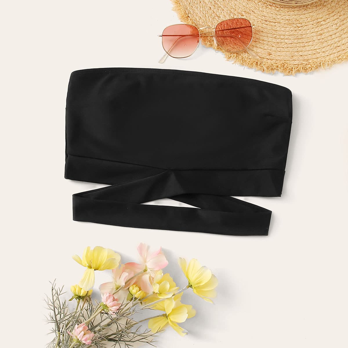 

Criss Cross Bandeau Bikini Top, Black
