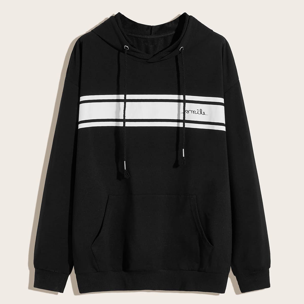 

Guys Letter Graphic Drawstring Hoodie, Black