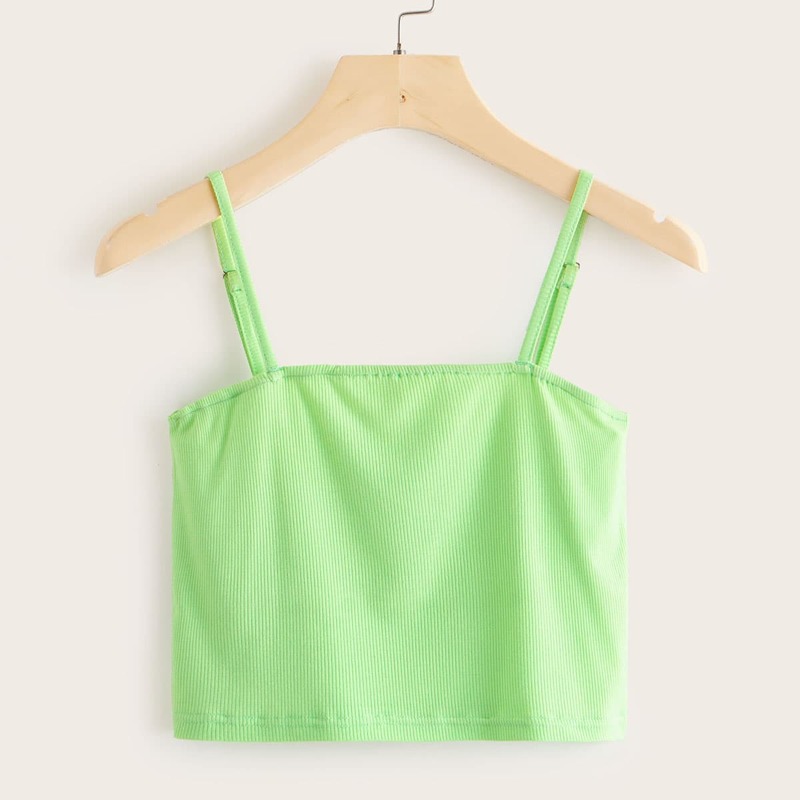 

Solid Rib-knit Cami Top, Green