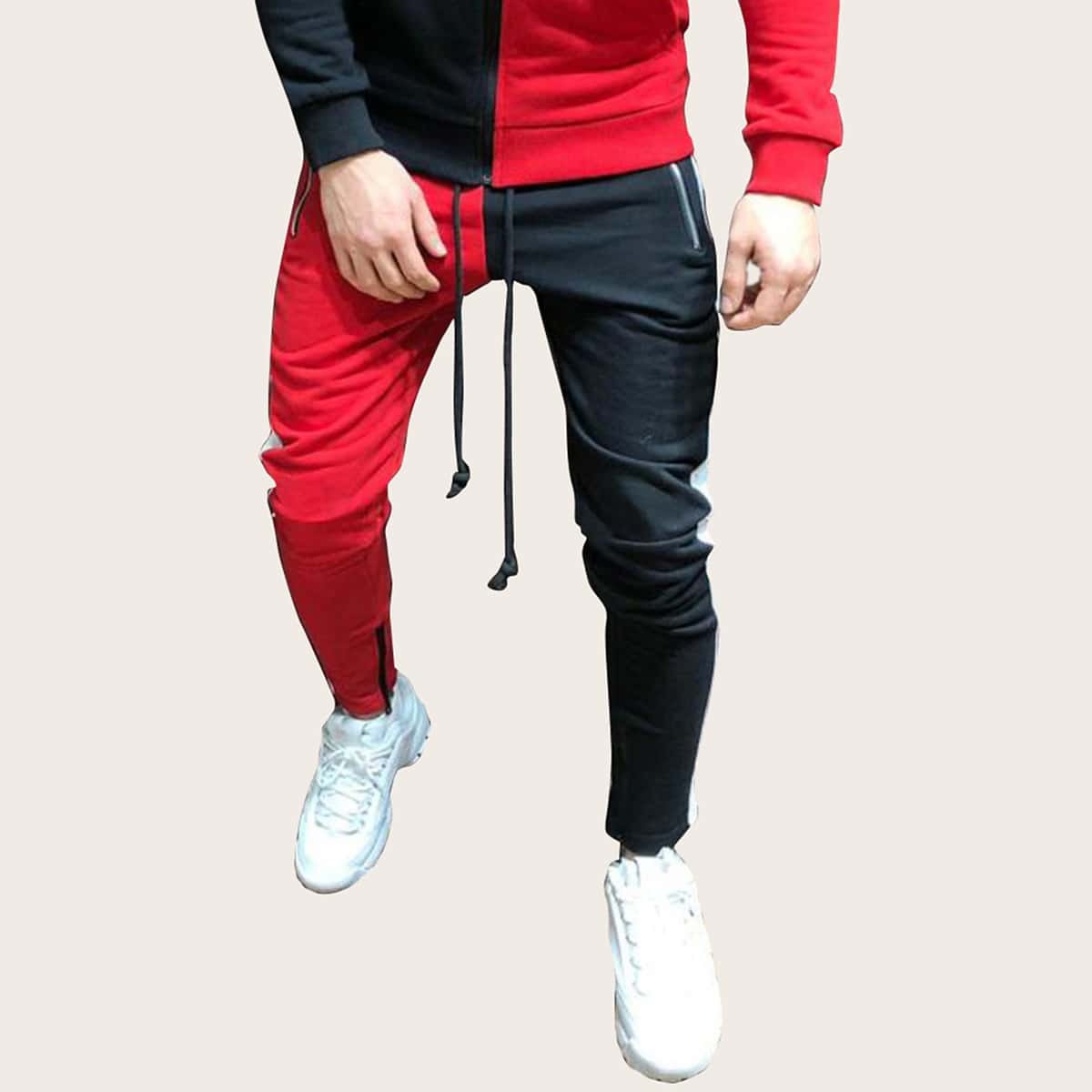 Guys Two Tone Zip Hem Drawstring Sweatpants, Multicolor