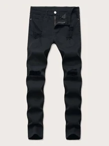 Manfinity Jeans de hombres ajustados rotos - Negro - Ver 4