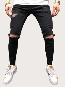 Manfinity Jeans de hombres ajustados rotos - Negro - Ver 6