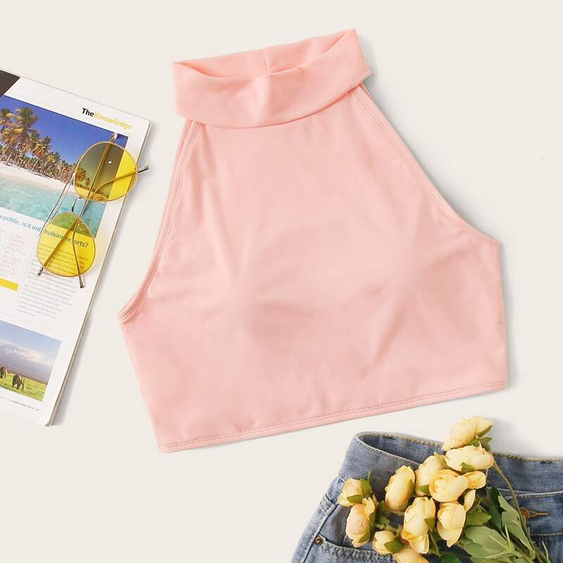

Solid Halter Bikini Top, Pink