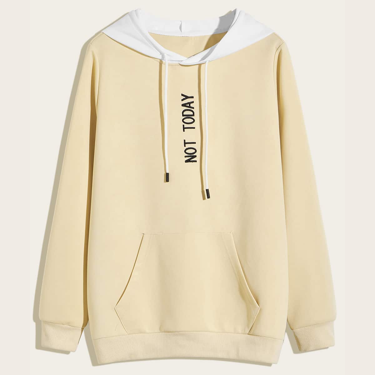 

Guys Letter Graphic Drawstring Contrast Hoodie, Khaki