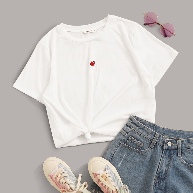 

Embroidery Short Sleeve Tee, White