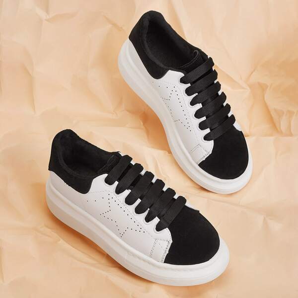 

Two Tone Lace-up Front Sneakers, Black and white