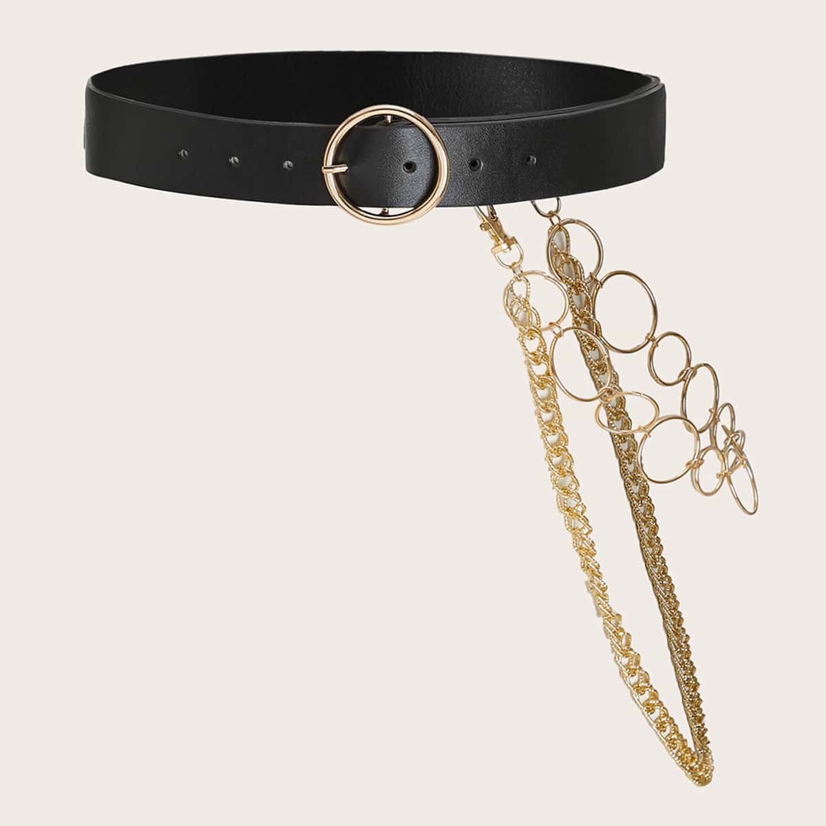 

Chain Decor PU Buckle Belt, Black