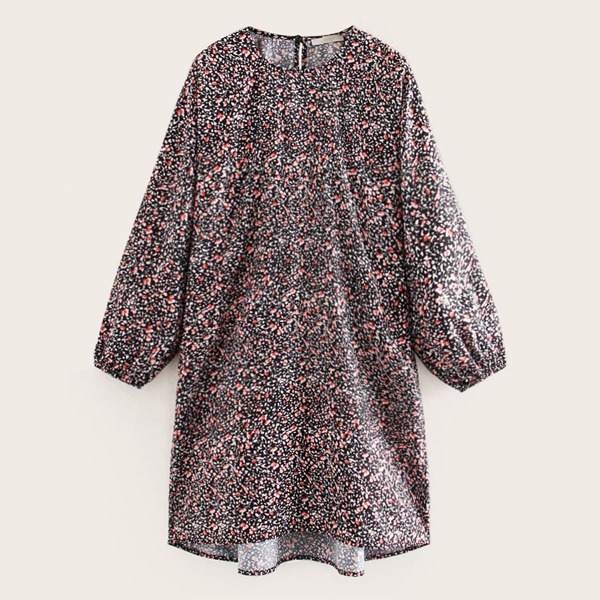 

Allover Print High Low Babydoll Dress, Multicolor