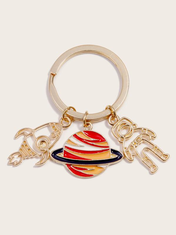 

Planet Rocket Charm Keychain, Gold