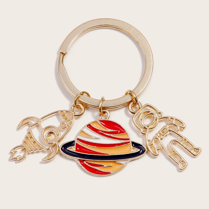 

Planet Rocket Charm Keychain, Gold