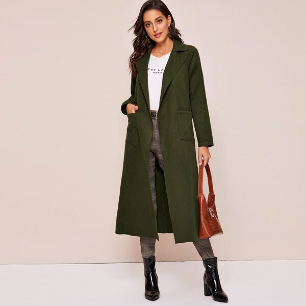 

Notched Collar Pocket Detail Coat, Army green